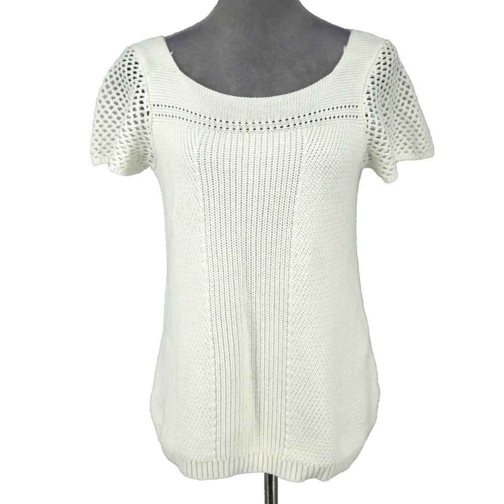 Loft Sweater Womens Small Ivory Cotton Knit Top Beach Coastal Nautical